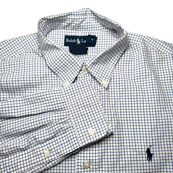 RALPH LAUREN Custom Fit Shirt Men’s Large‎ Blue White Check Business Preppy - Picture 1 of 5